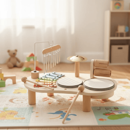 TONIVO – Wooden Musical Toy Set for Toddlers with Xylophone and Drum