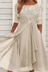 MIDELLE – Chic Midi Dress with Elegant High Waist and Short Sleeves