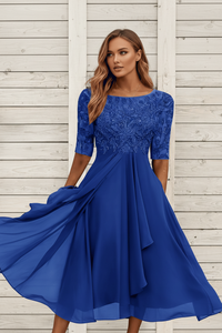 MIDELLE – Chic Midi Dress with Elegant High Waist and Short Sleeves