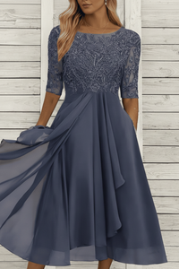 MIDELLE – Chic Midi Dress with Elegant High Waist and Short Sleeves