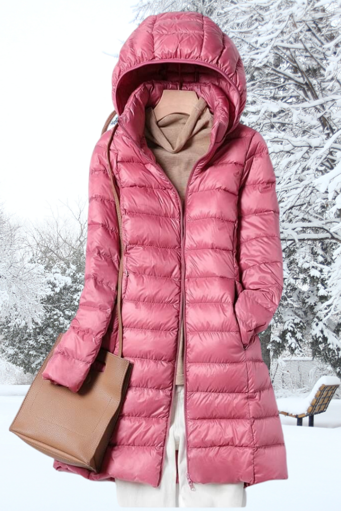 FEATHERA – Women’s Ultralight Down Jacket with Removable Hood & Elegant Design