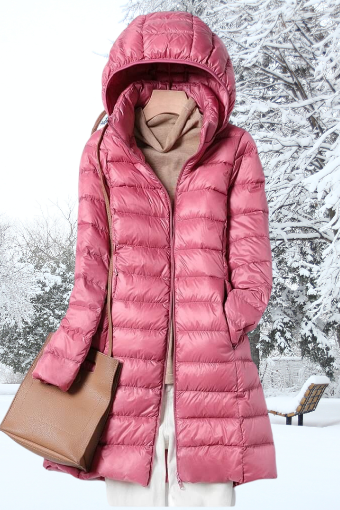 FEATHERA – Women’s Ultralight Down Jacket with Removable Hood & Elegant Design