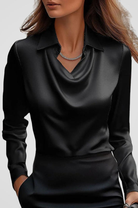 Malvina - Women's Elegant Satin Blouse with Draped Neck for Timeless Style 12