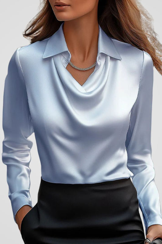 Malvina - Women's Elegant Satin Blouse with Draped Neck for Timeless Style 13