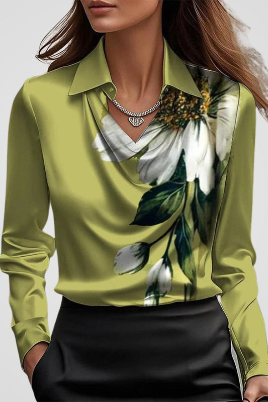 Malvina - Women's Elegant Satin Blouse with Draped Neck for Timeless Style 14