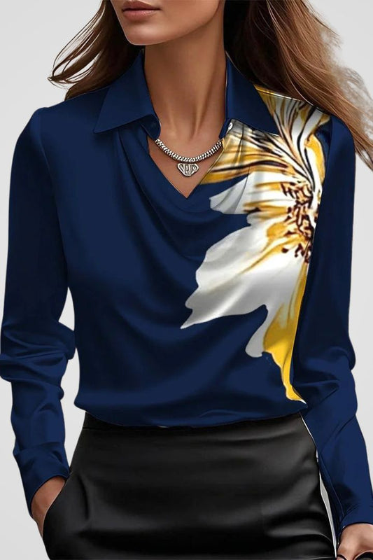 Malvina - Women's Elegant Satin Blouse with Draped Neck for Timeless Style 15