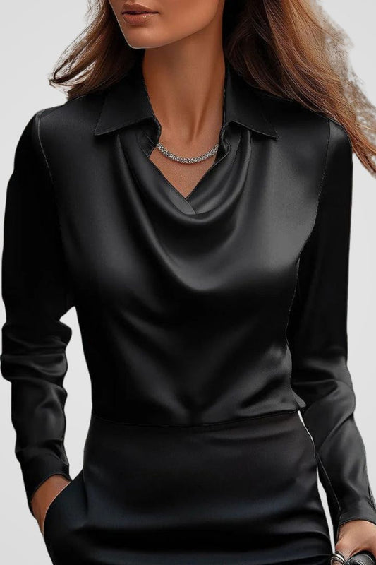 Malvina - Women's Elegant Satin Blouse with Draped Neck for Timeless Style 4
