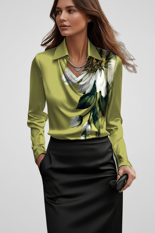 Malvina - Women's Elegant Satin Blouse with Draped Neck for Timeless Style 6