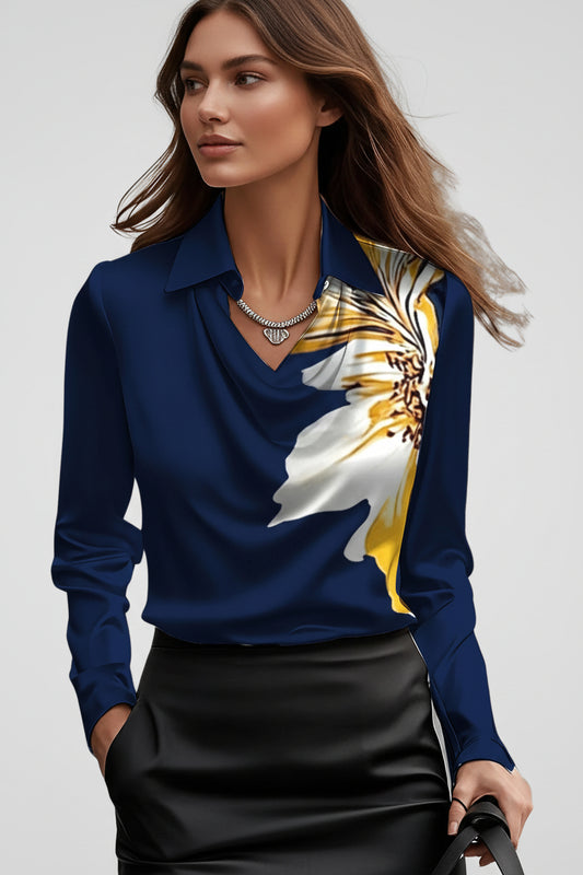 Malvina - Women's Elegant Satin Blouse with Draped Neck for Timeless Style 7