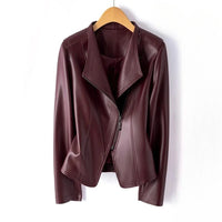 Marcella - Genuine Leather Jacket Women with Asymmetrical Zip & Structured V-Collar 0