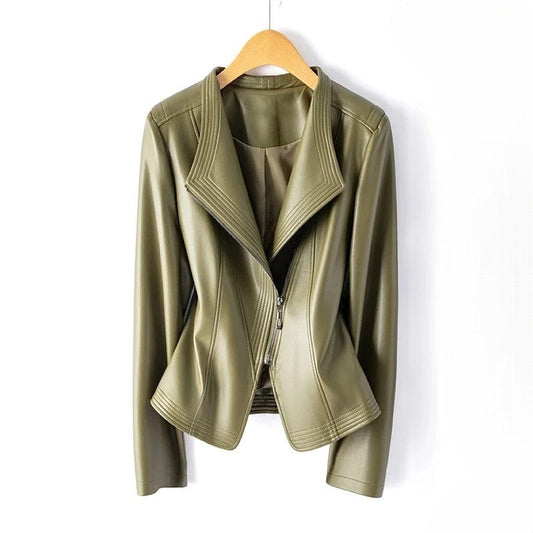 Marcella - Genuine Leather Jacket Women with Asymmetrical Zip & Structured V-Collar 1