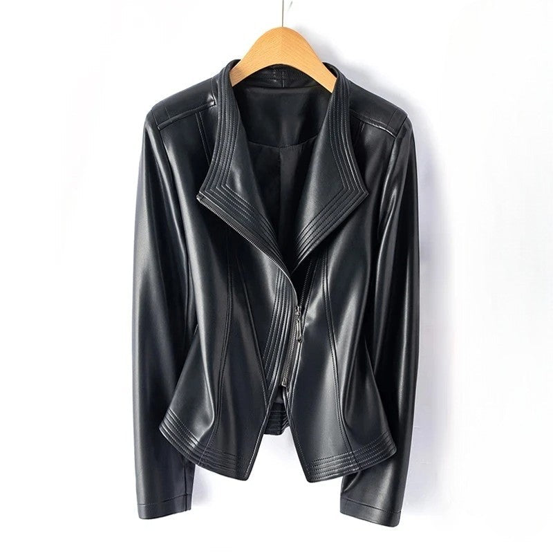 Marcella - Genuine Leather Jacket Women with Asymmetrical Zip & Structured V-Collar 4