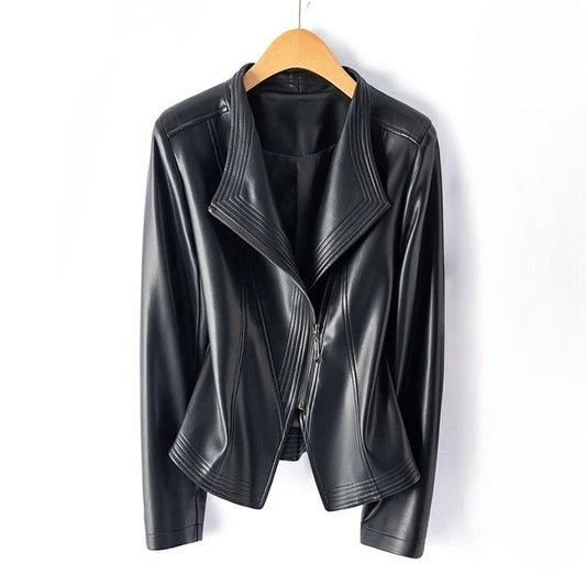 Marcella - Genuine Leather Jacket Women with Asymmetrical Zip & Structured V-Collar 4