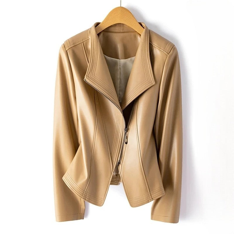 Marcella - Genuine Leather Jacket Women with Asymmetrical Zip & Structured V-Collar 5