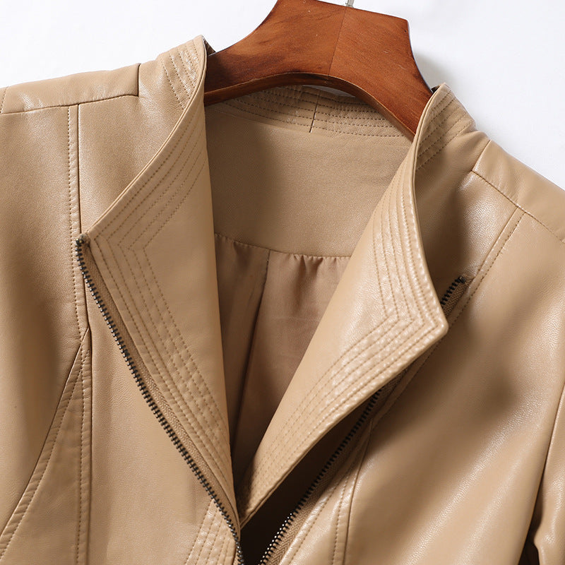 Marcella - Genuine Leather Jacket Women with Asymmetrical Zip & Structured V-Collar 6