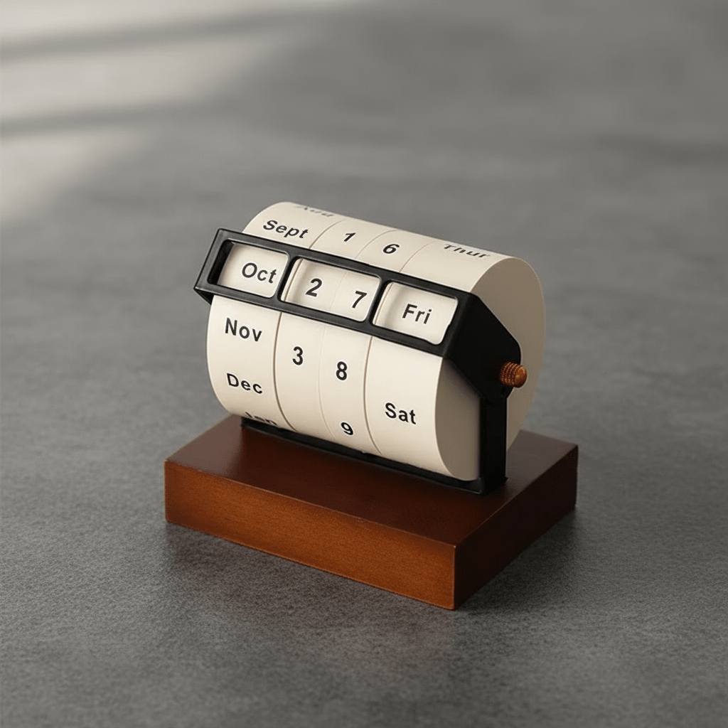 Mid-Century Rotating Wooden Perpetual Desk Calendar - Elegant Office Decor 2