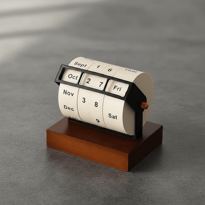 Mid-Century Rotating Wooden Perpetual Desk Calendar - Elegant Office Decor 2