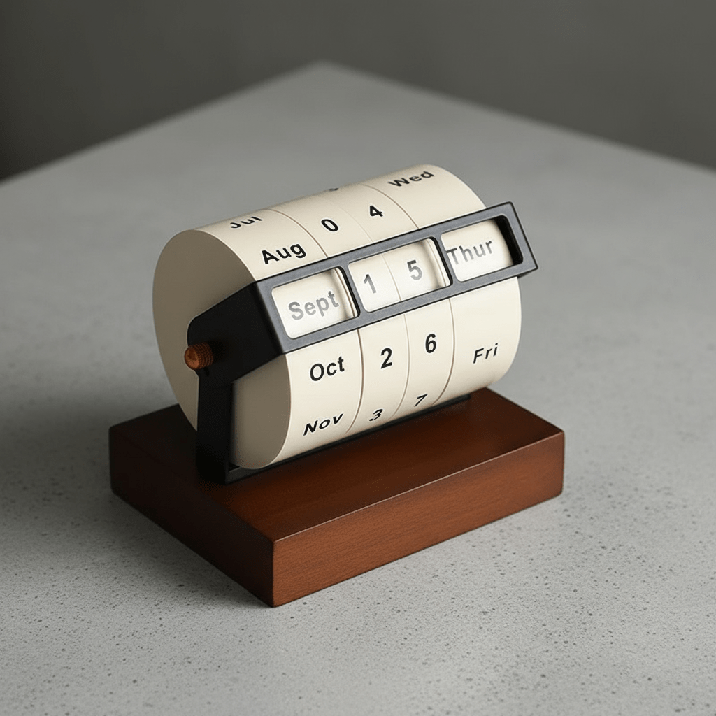 Mid-Century Rotating Wooden Perpetual Desk Calendar - Elegant Office Decor 5