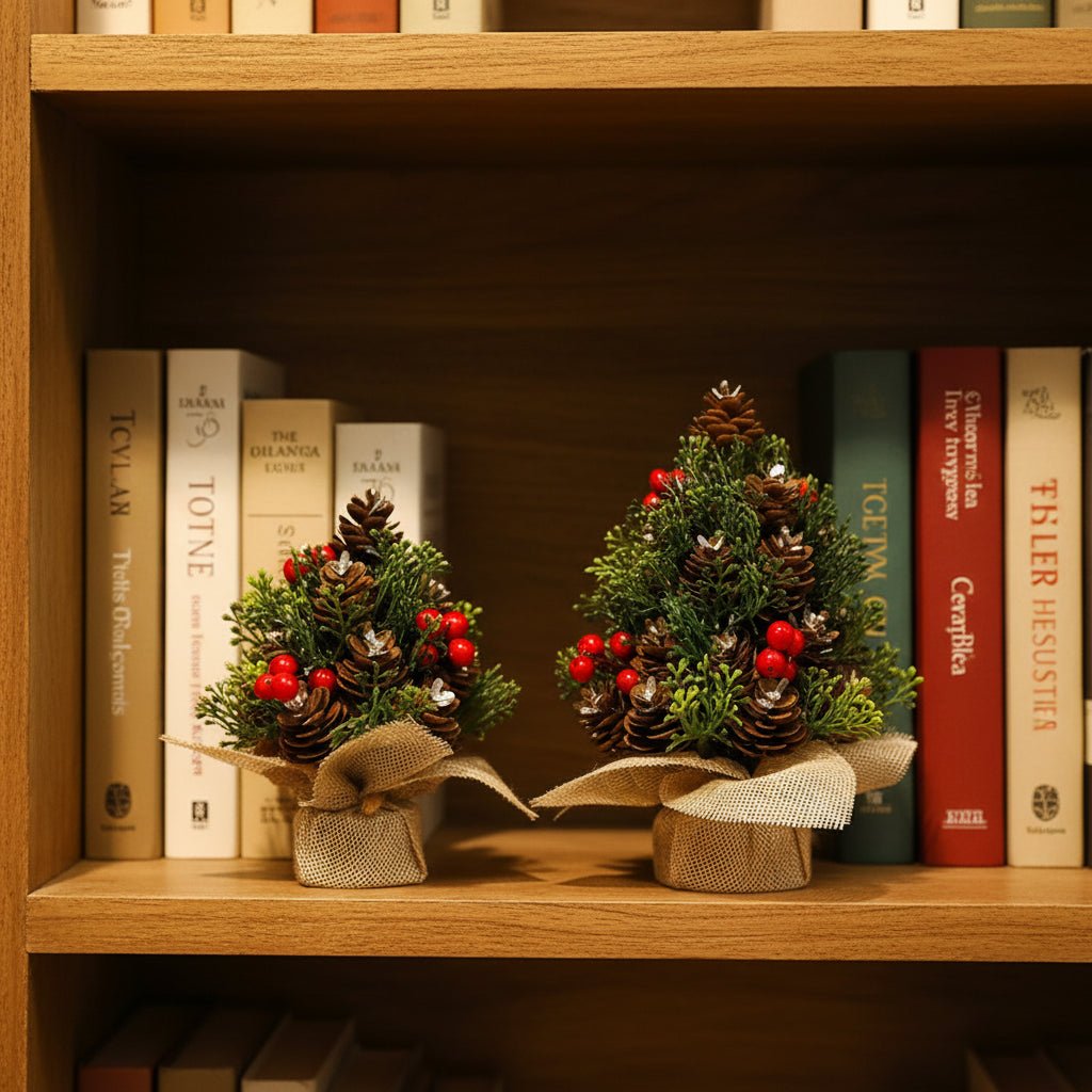 Mini Christmas Tree - Realistic Desktop Decoration for Holidays, Sturdy Base 0