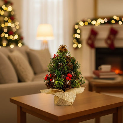 Mini Christmas Tree - Realistic Desktop Decoration for Holidays, Sturdy Base 2