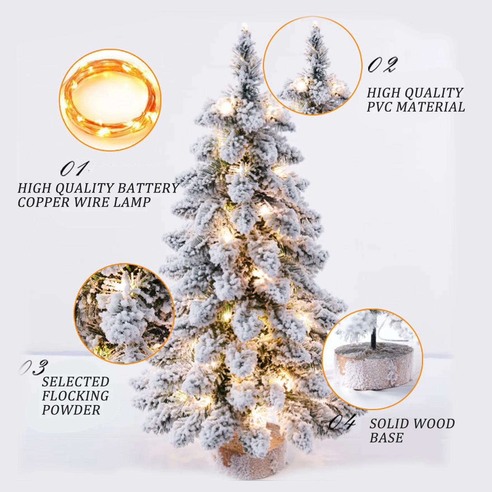 Mini Christmas Tree 45cm with LED Lights & Snow-Frosted Design for Festive Decor 3