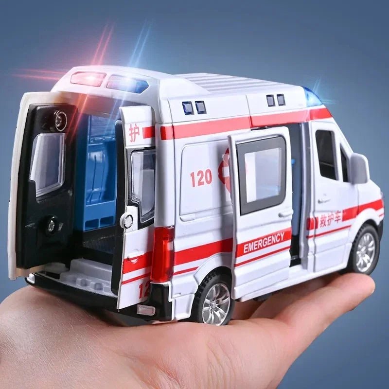 Mini Diecast Emergency Vehicle Set - Realistic Ambulance, Fire Truck & Police Car Models with Sound and Light Functions 0
