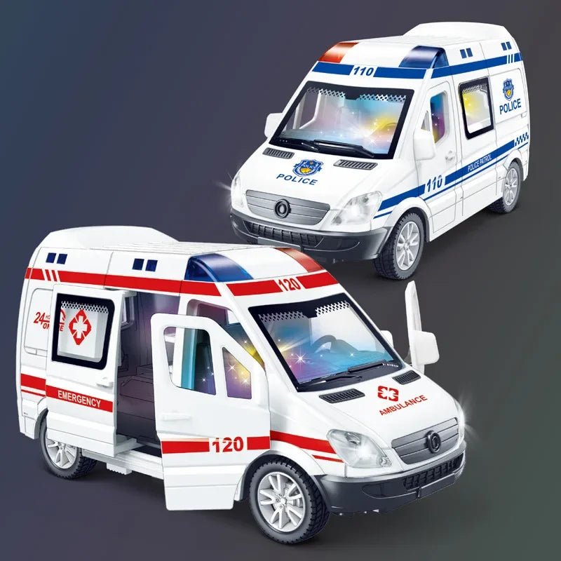 Mini Diecast Emergency Vehicle Set - Realistic Ambulance, Fire Truck & Police Car Models with Sound and Light Functions 5
