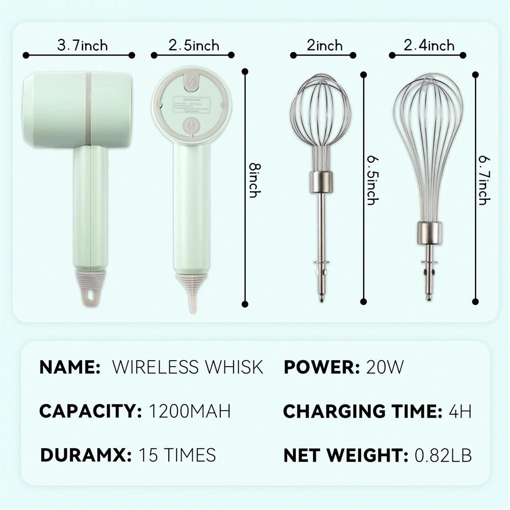 Mini Electric Hand Mixer - Wireless Dough and Cream Beater with 3 Speed Settings 4