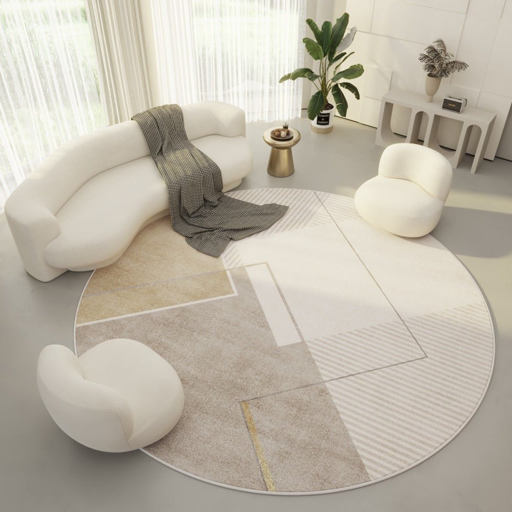 DECOLINE – Durable Round Polyester Rug with Clean Geometric Aesthetic for Any Room