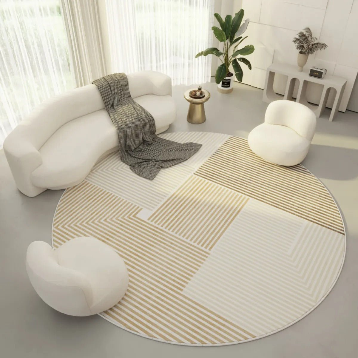 DECOLINE – Durable Round Polyester Rug with Clean Geometric Aesthetic for Any Room