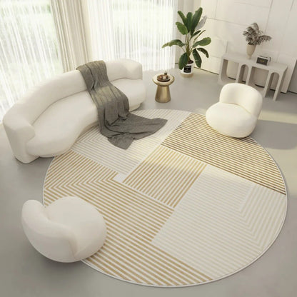 DECOLINE – Durable Round Polyester Rug with Clean Geometric Aesthetic for Any Room