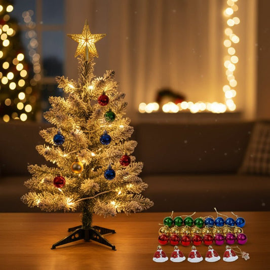 MistlePop - 2ft Pre-Lit Mini Christmas Tree Kit with 35 Ornaments & LED Lights 5