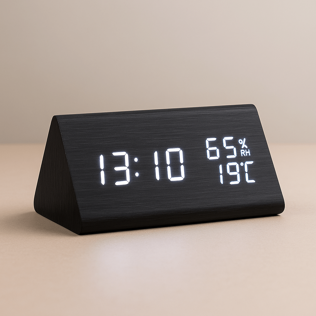Modern Wooden Digital Alarm Clock with Temperature Display & Adjustable Brightness 2