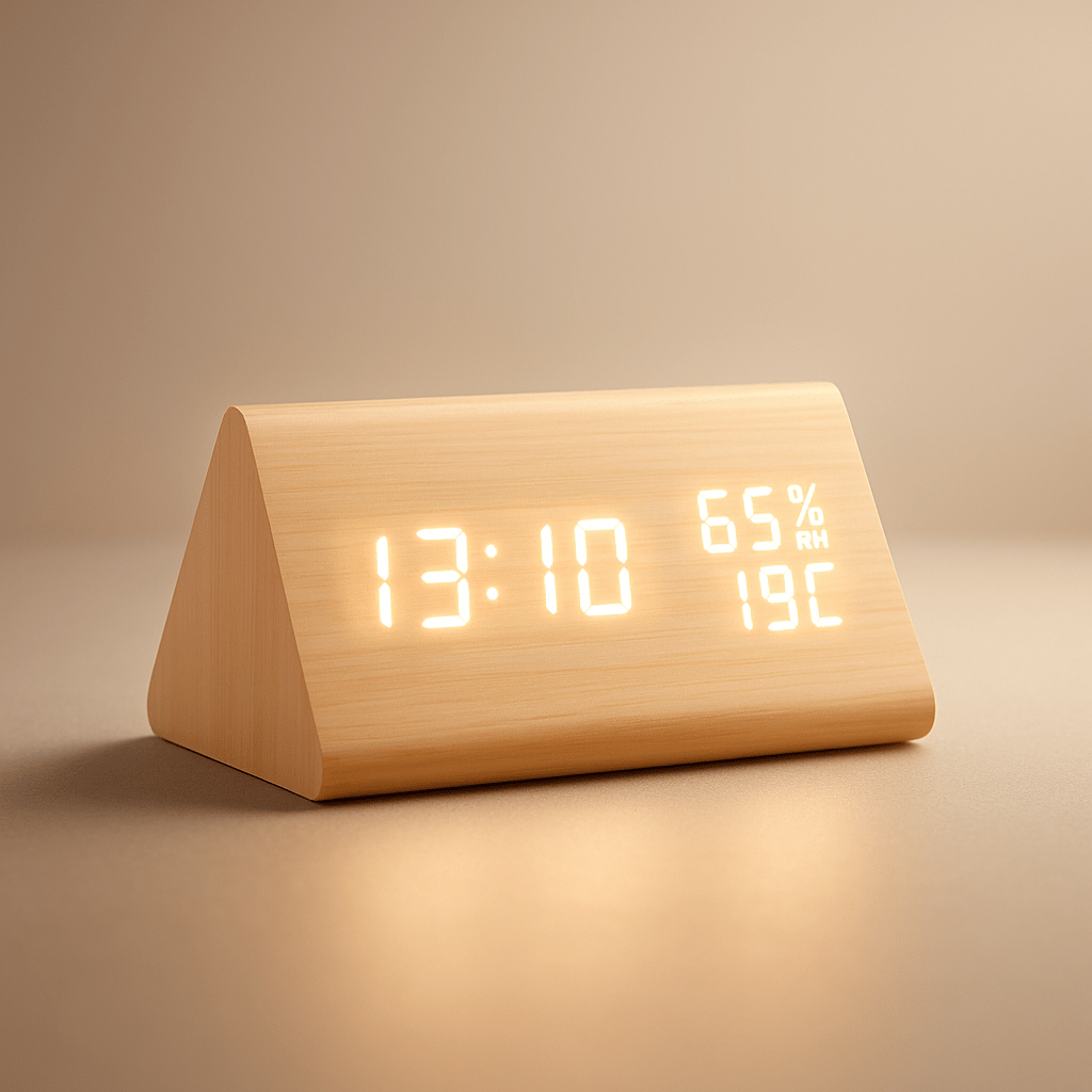Modern Wooden Digital Alarm Clock with Temperature Display & Adjustable Brightness 4
