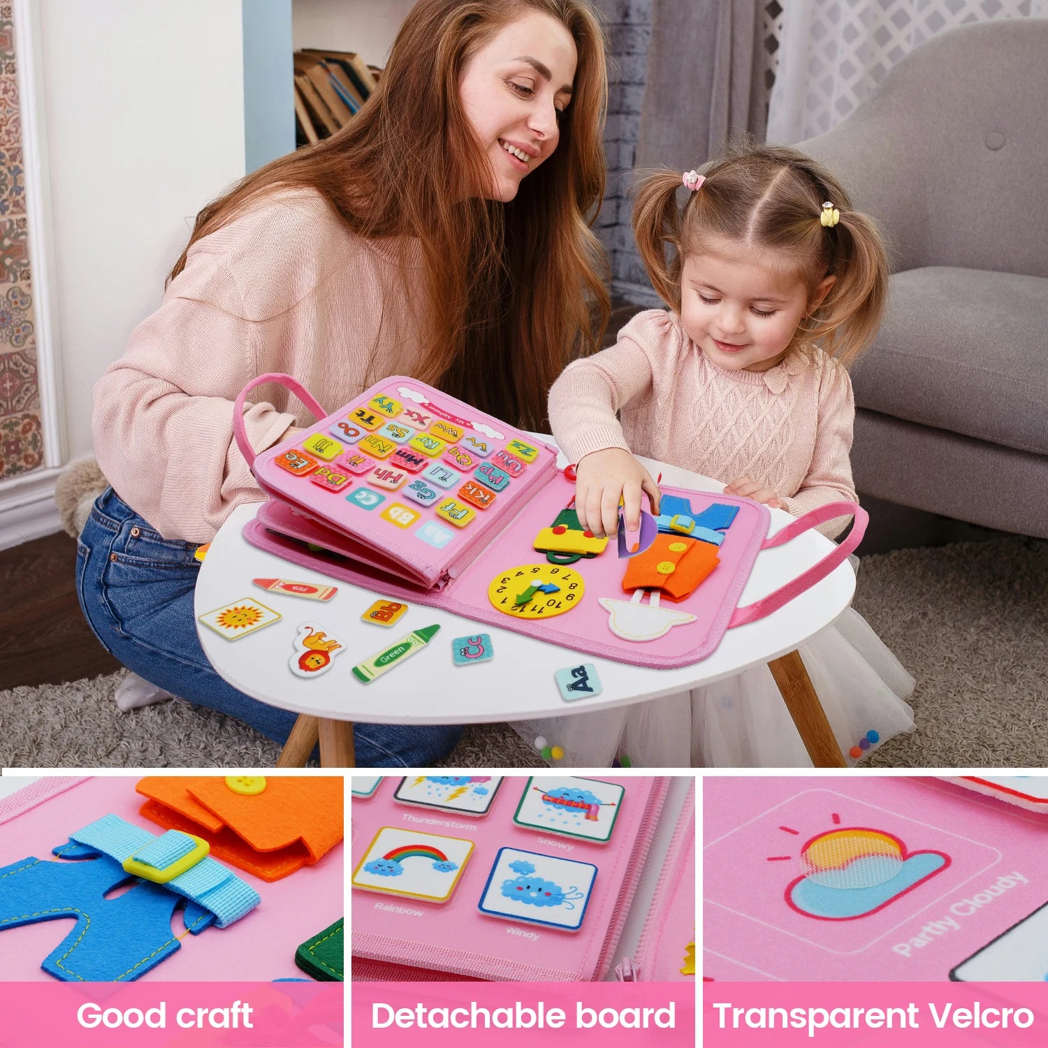 Montessori Busy Board - 7-in-1 Activity Board for Infant Motor Skills Development 4