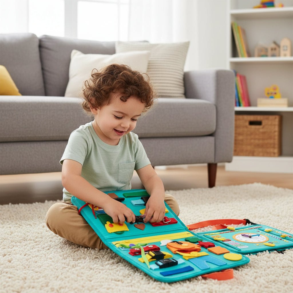 Montessori Busy Board - 7-in-1 Activity Board for Infant Motor Skills Development 7