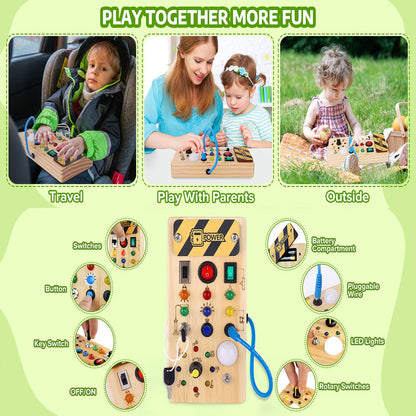 Montessori Busy Board - Interactive Wooden Activity Board with 8 Switches & LED Lights for Infants 5