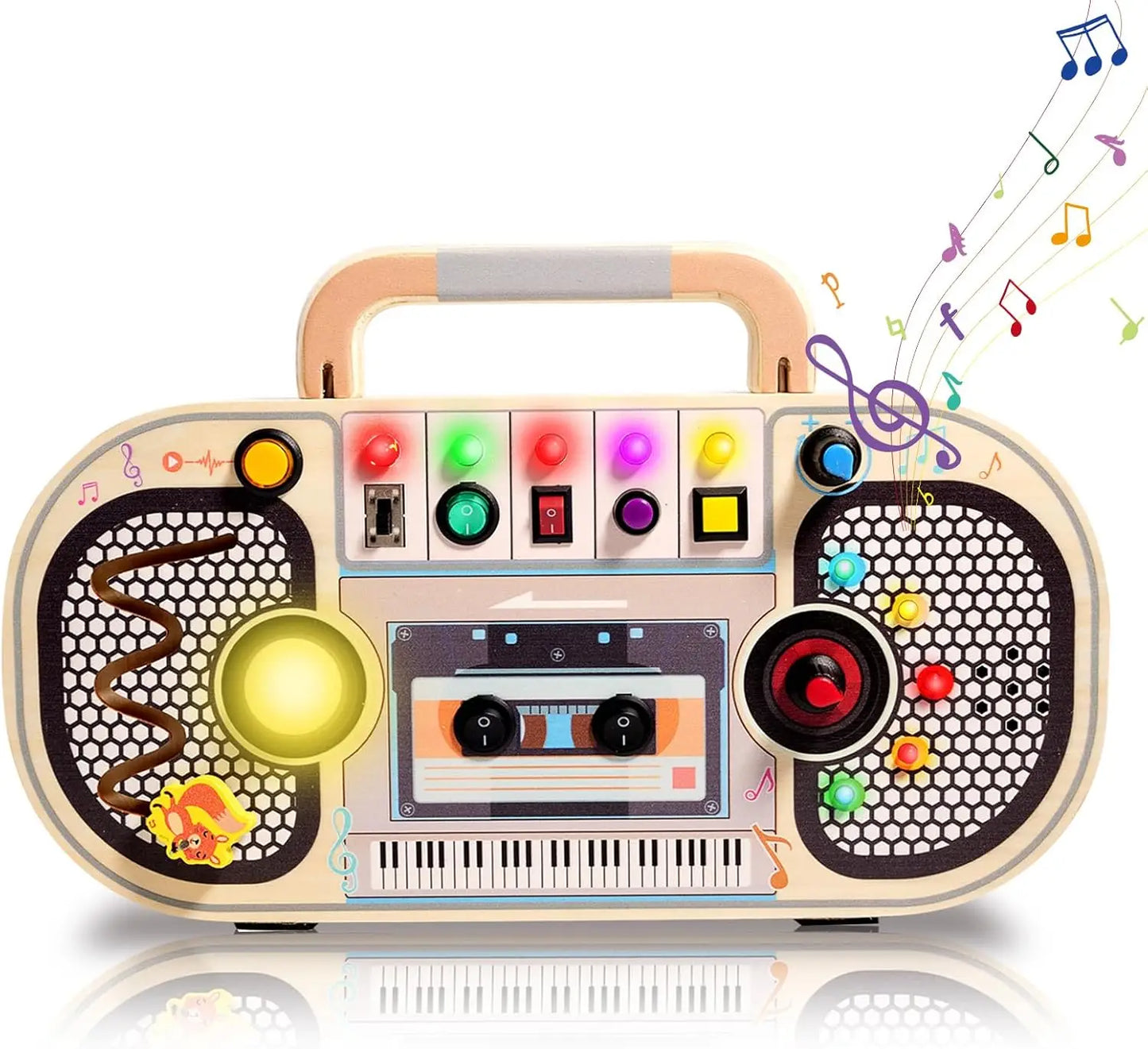 Montessori Busy Board - Interactive Wooden Toddler Toy with LED Lights for Sensory Learning 4