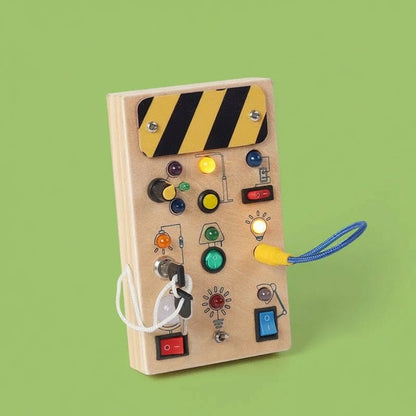 Montessori Busy Board - Interactive Wooden Toddler Toy with LED Lights for Sensory Learning 6