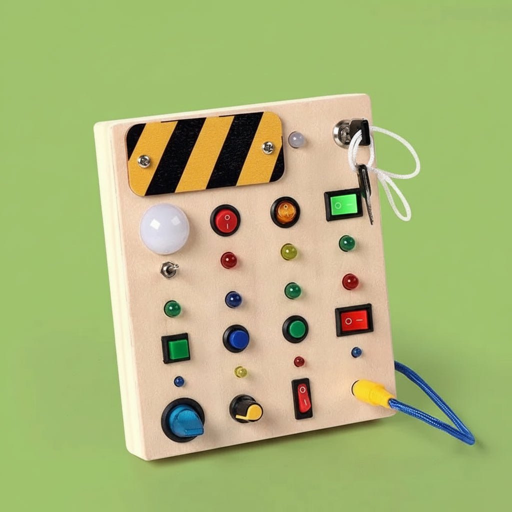 Montessori Busy Board - Interactive Wooden Toddler Toy with LED Lights for Sensory Learning 7