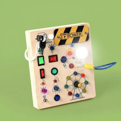 Montessori Busy Board - Interactive Wooden Toddler Toy with LED Lights for Sensory Learning 8