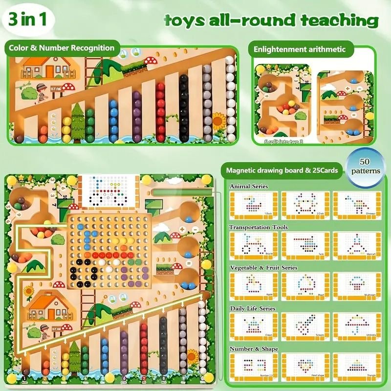 Montessori Magnetic Maze Toy - Develops Logic, Counting & Motor Skills for Kids 6