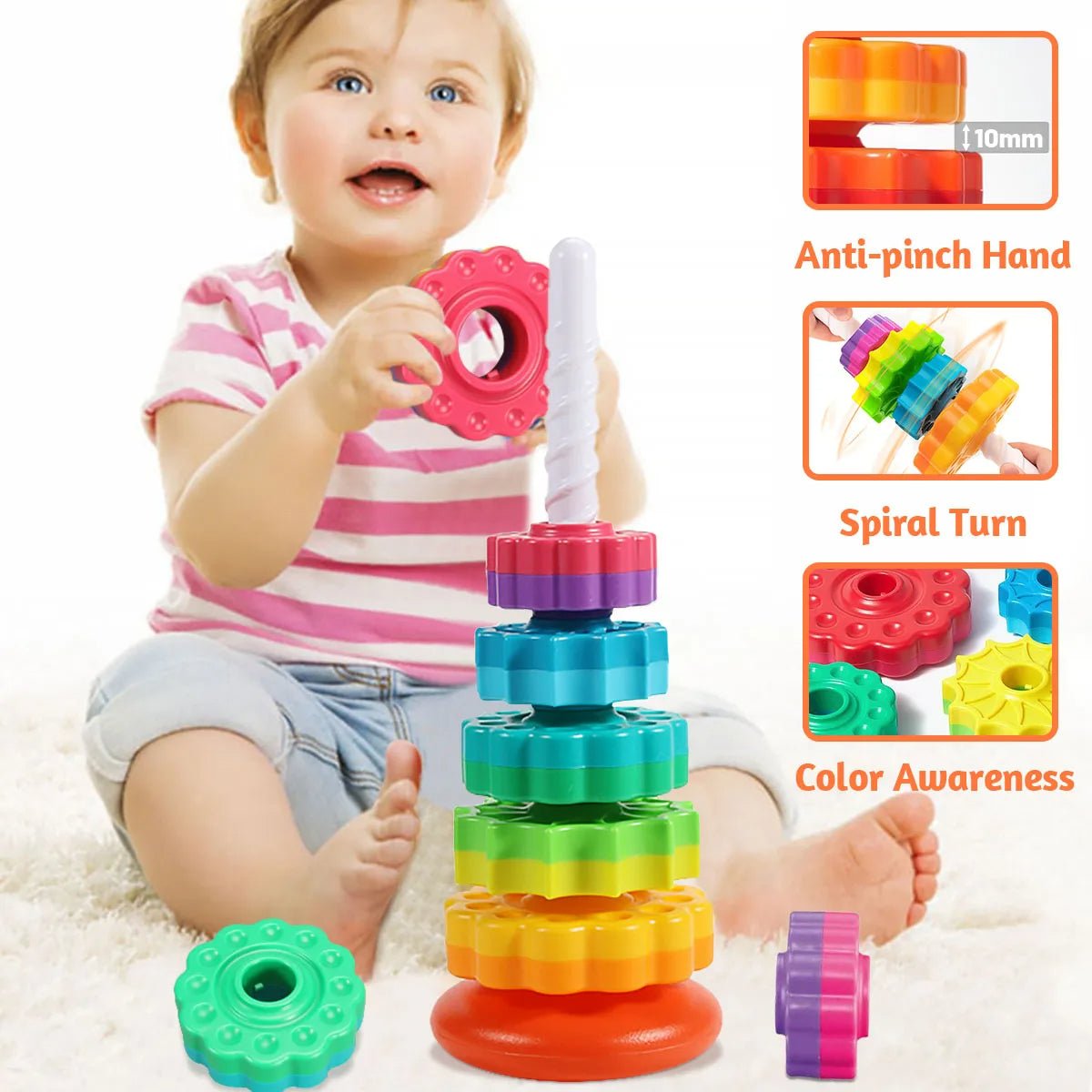 Montessori Rainbow Stacking Toy - BPA-Free Educational Toy for Toddlers 1+ 3