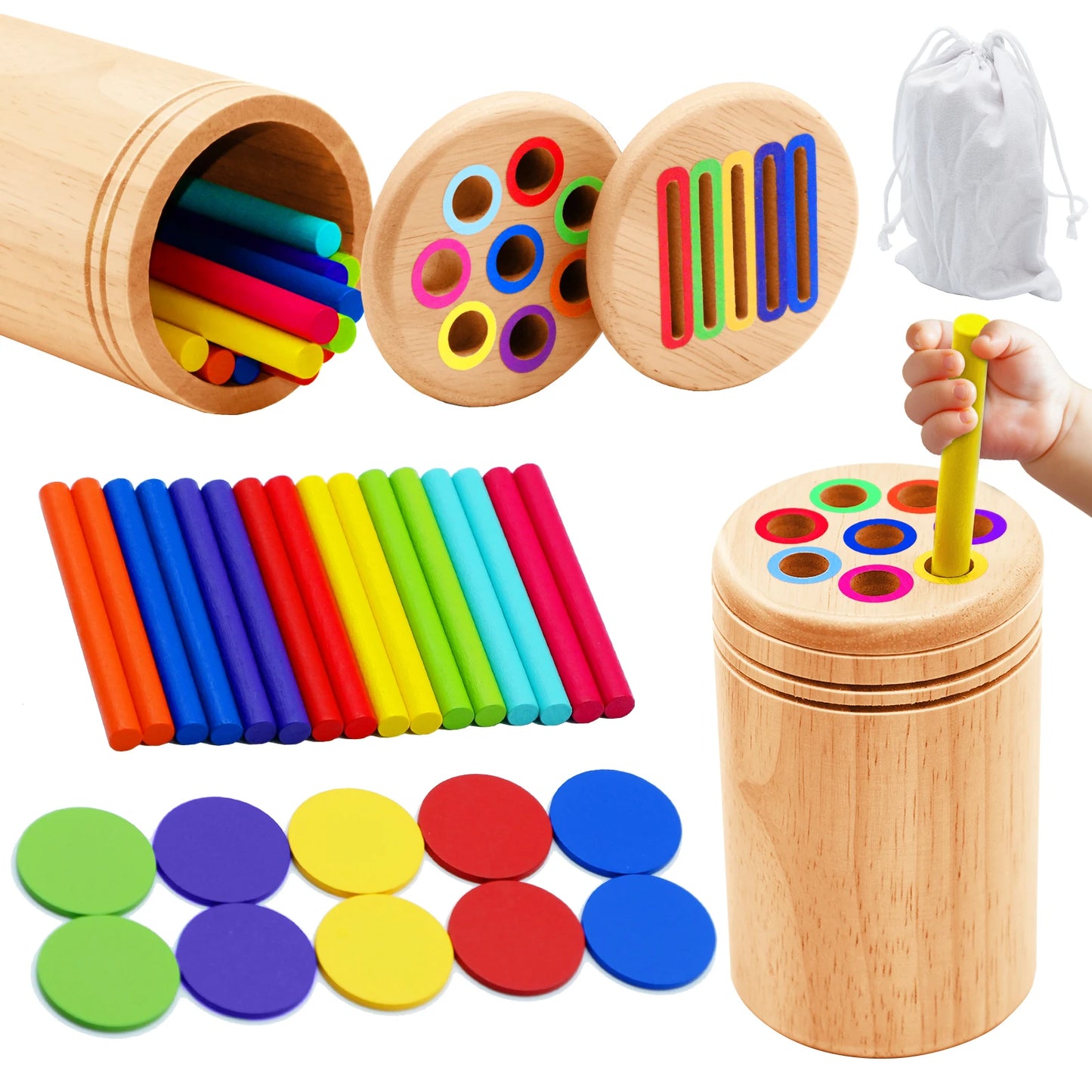 Montessori Wooden Color Sorting & Shape Matching Educational Toy for Toddlers - Develops Fine Motor Skills & Problem-Solving 0