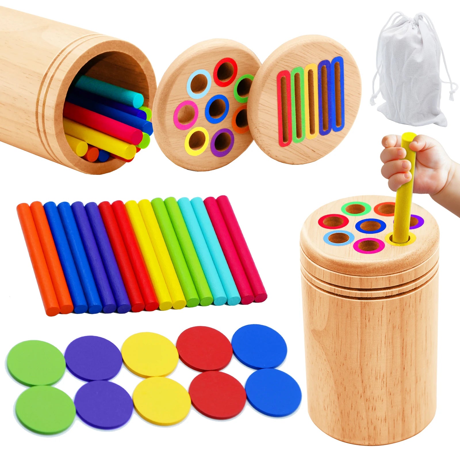 Montessori Wooden Color Sorting & Shape Matching Educational Toy for Toddlers - Develops Fine Motor Skills & Problem-Solving 0