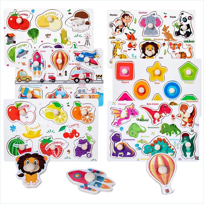 Montessori Wooden Hand Grip Board - 3D Educational Puzzle for Kids 0