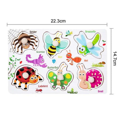 Montessori Wooden Hand Grip Board - 3D Educational Puzzle for Kids 12