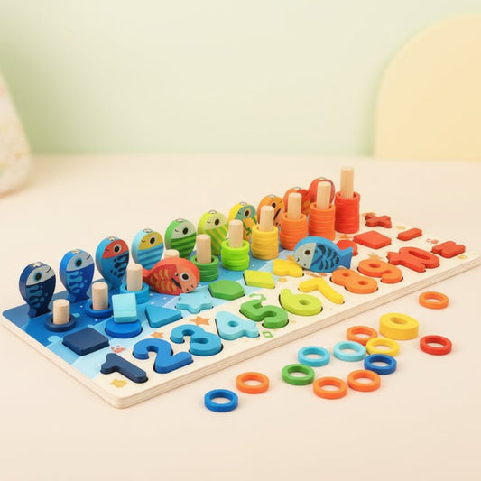 Montessori Wooden Math Puzzle Set - 5-in-1 Educational Game for Toddlers 0