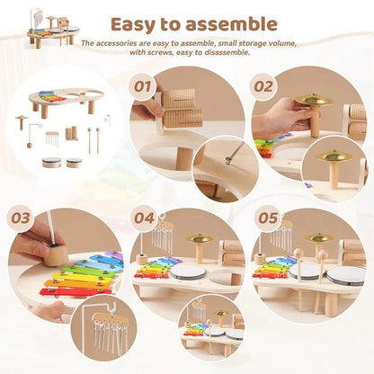 TONIVO – Wooden Musical Toy Set for Toddlers with Xylophone and Drum
