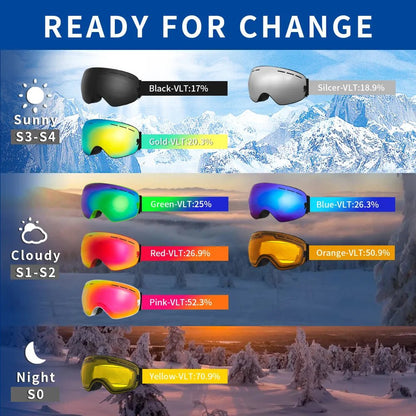Natfire Snow Ski Goggles with UV400 Protection & Anti-Fog Interchangeable Lenses 5